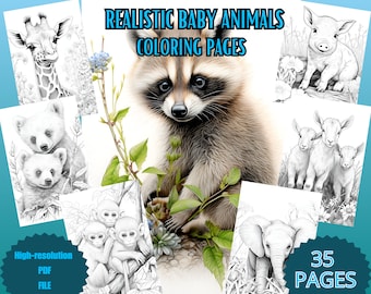 Grayscale coloring pages Adult coloring book baby animals wildlife coloring pages relaxing nature coloring book pdf download instant