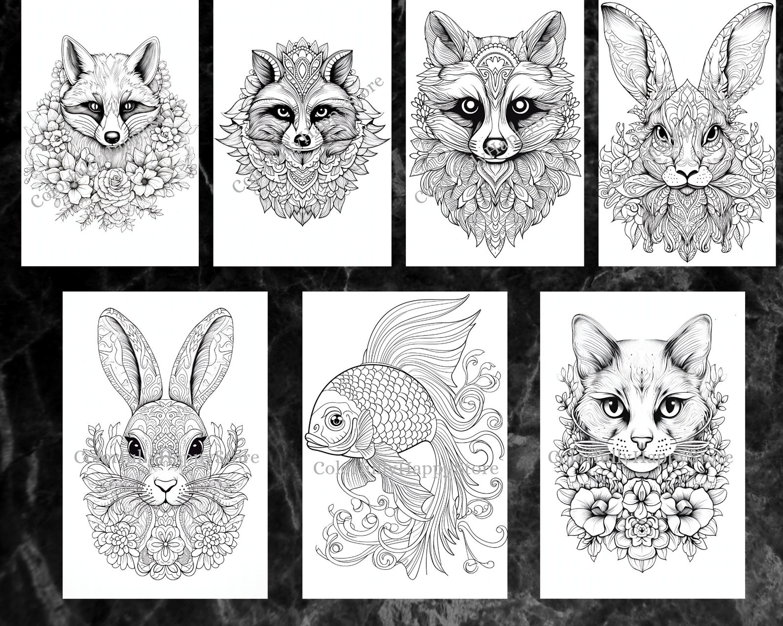 Mandala Animals Coloring Pages Adult Grayscale Horses - Etsy