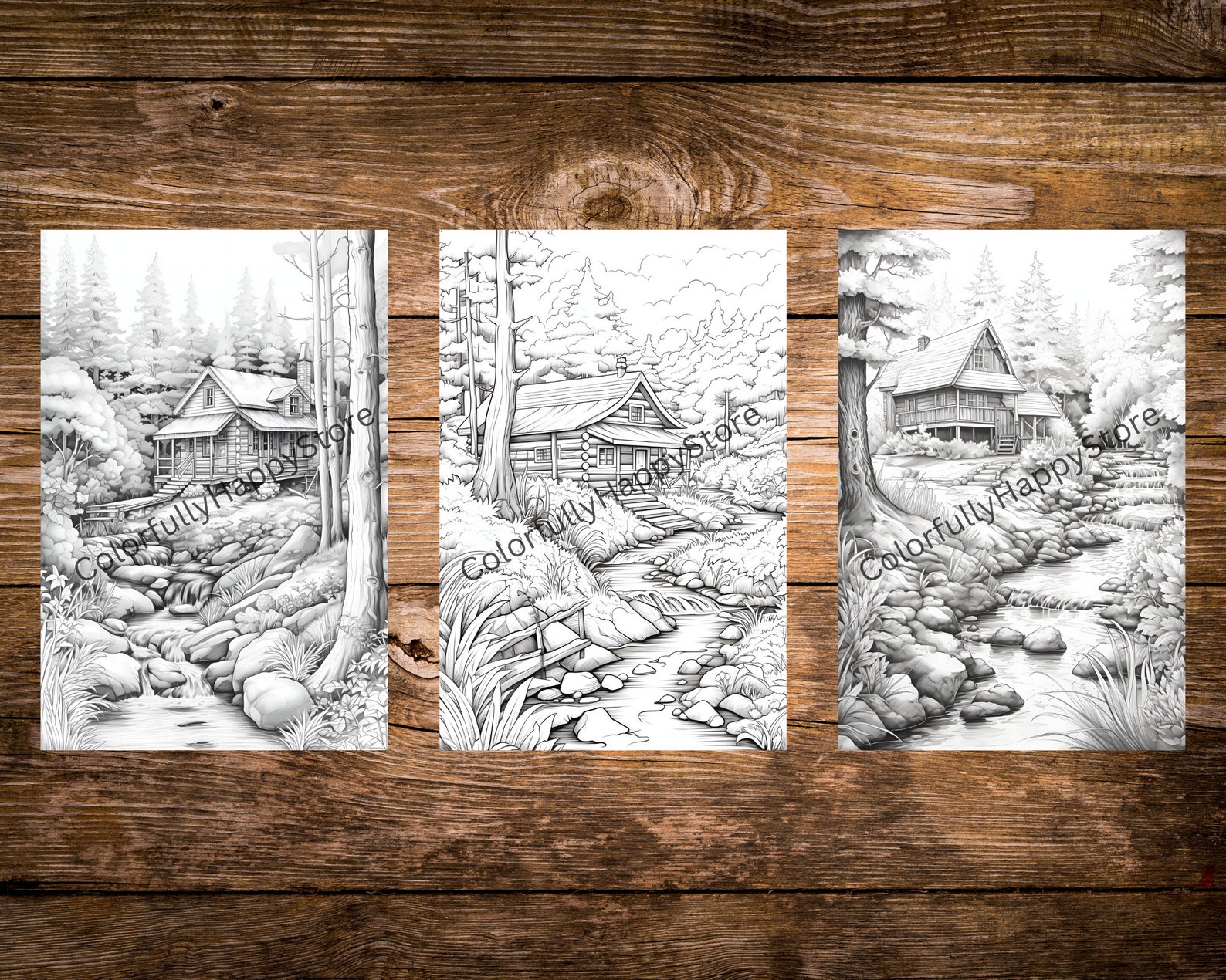 Adult Coloring Pages, Cozy,log Cabins Grayscale Coloring Book ...