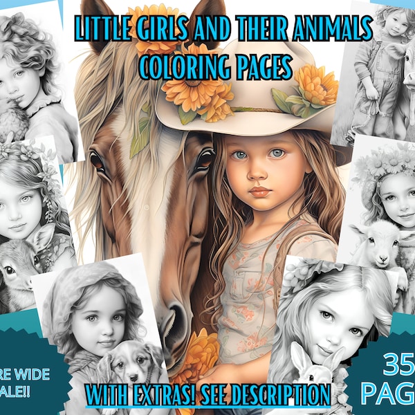 Girls Animals coloring pages for adults and kids coloring book realistic life like portraits grayscale coloring puppies digitsl download