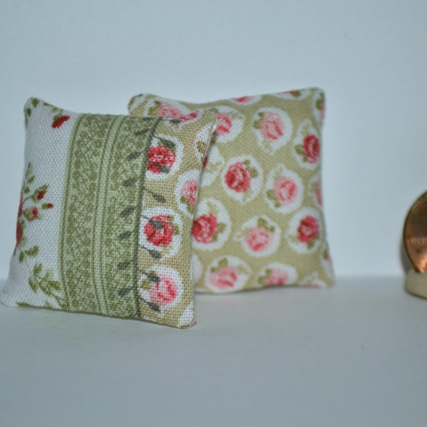 Miniature Dollhouse Pillows 1/12 scale Cushions Throw Pillows Country Shabby Chic Faux Patchwork Theme 1:12 Scale