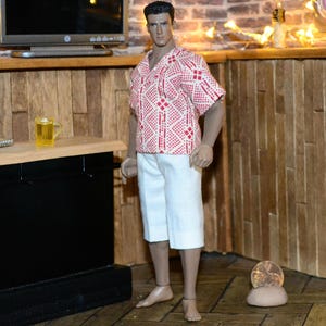 TBLeague PHICEN Clothes MUSCULAR &quot;TM02A&quot; 1:12 Scale Male Doll Clothes Striped Shirt & Cream Pants For Phicen &quot;2A&quot; Doll-Clothes Only-No doll