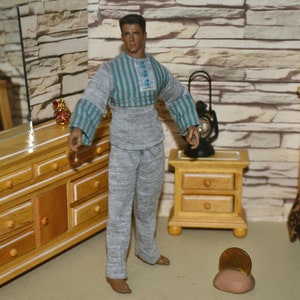 1:12 Scale Male Doll Clothes Lounge wear Shirt w-matching pants~For TBLeague PHICEN &quot;TM01A&quot; 6&quot; Dolls/Action Figures~No Doll/Figure included