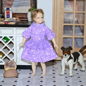 1:12 Scale Doll Clothes for Heidi Ott 4&quot; Girl Handmade Cute Ruffle Dress Fun Print ~Dollhouse Miniature Dress Only~No Doll~Fits 4&quot; Ott Girl