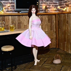 PHICEN Doll Clothes Feminine Strapless Dress  1:12 Scale ~ Handmade For Seamless 5.8&quot; Med Bust TBLeague T01~Dress Only-No Doll/accessories