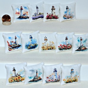 Miniature Dollhouse Pillows Throw Cushions 1:12 Scale ~ Lighthouse theme