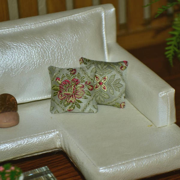 1:12 Scale Miniature Dollhouse Pillows Cushions Throw Pillows ~ 2 Pillows Stunning Floral Print Upholstery fabric 1/12 scale Pillows