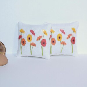 Miniature Dollhouse Pillows Cushions Throw Pillows ~ 2 Pretty Floral Flower Pillows  1/12 scale Pillows