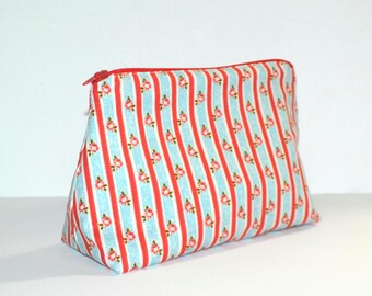 Cute Floral stripe Makeup Bag, Cotton Cosmetic Bag, Toiletries, Hairbrush, Hair Care Toiletry Bag Women, Pouch Travel Bag, Zipper makeup bag