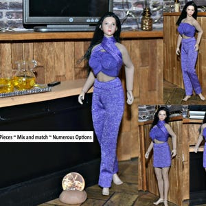 TBLeague PHICEN 1:12 Scale Doll Clothes 2 Unique Tops with leggings & fitted skirt Handmade For 5.8&quot; Med Bust TBLeague PHMB2018-T01~No Doll