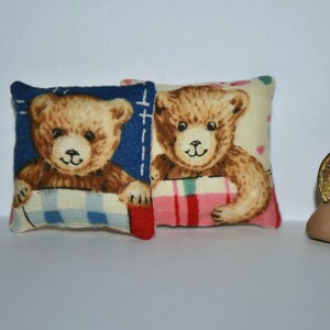 1/12 scale Miniature Dollhouse Pillows Cushions Throw Pillows Adorable Bears with Plaid & Flowers~ 1:12 Scale ~ Pillows only