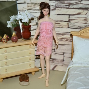 TBLeague PHICEN Doll Dress Feminine Pink Lace 3-layer Nightgown1:12 Scale~Handmade For Seamless 5.8&quot; Med Bust TBLeague PHMB2018-T01~No Doll