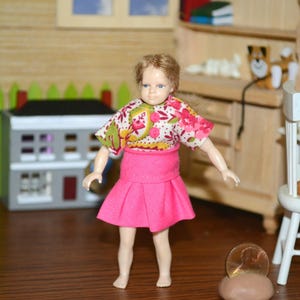 Heidi Ott 1:12 Scale Doll Clothes Handmade for 4&quot; Girl, Shirt & Skirt ~ Dollhouse Miniature NO Doll ~ Fits 4&quot; Heidi Ott Cloth Body Girl