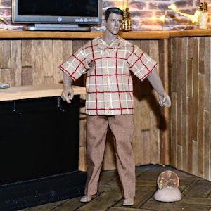 Phicen 1A 1:12 Scale Male 6&quot; Doll Clothes Plaid shirt & pants ~ Fits TBLeague PHICEN &quot;TM01A&quot; and Topper Dawn Dolls~ No Dolls Clothes Only