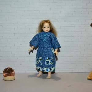 1:12 Scale Doll Clothes for Heidi Ott 4&quot; Girl Handmade Adorable Denim Dress Dollhouse Miniature Clothes Only~NO Doll~Fits 4&quot; Heidi Ott Girl
