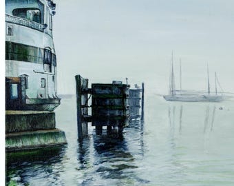 Ferry in Fog Greeting Card