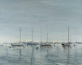 Sailboats in Vineyard Haven Harbor Print