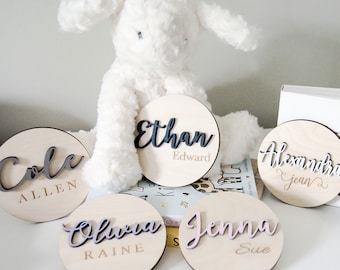 Personalized Wooden Baby Name Disc | Baby Announcement | Baby Photo Prop | Newborn Photography | Minimalist