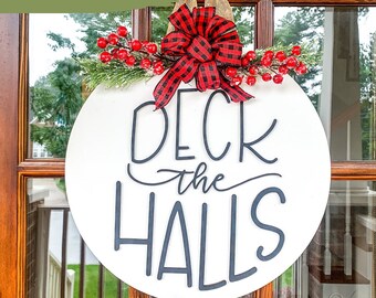 Deck the Halls Christmas Door Hanger | Wood Door Hanger | Christmas Wreath