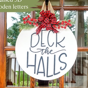 Deck the Halls Christmas Door Hanger Wood Door Hanger Christmas Wreath #7 Deck the Halls