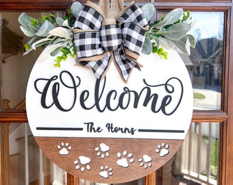 Dog Welcome Door Decor | Paw Welcome Door Hanger | Custom Door Sign  | Front Door Sign | Wedding Gift | Bridal Shower Gift | Birthday Gift