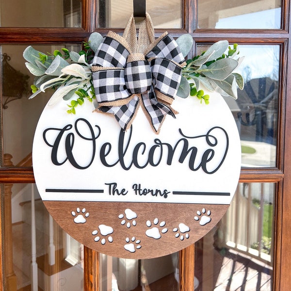 Dog Welcome Door Decor | Paw Welcome Door Hanger | Custom Door Sign  | Front Door Sign | Wedding Gift | Bridal Shower Gift | Birthday Gift
