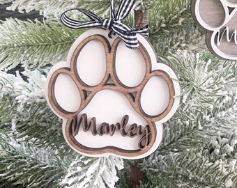 Dog Paw Christmas Ornament | Wood Christmas Ornament | Pet Ornament