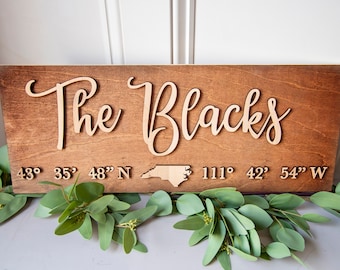 Custom Family Name Sign | Last Name Decor | Coordinates Sign | Wedding Decor | Engagement Photoshoot Prop