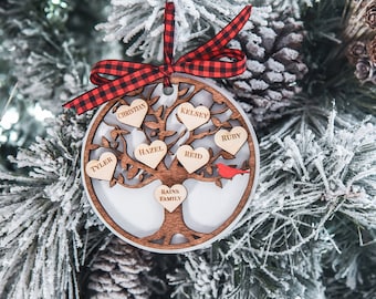Personalized Family Tree Ornament | Engraved Baltic Birch