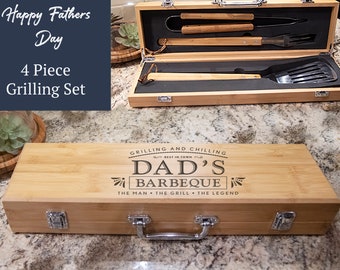 Fathers Day Gift - Wooden Barbecue Set - Wooden Barbeque Set - Laser Engraved BBQ Set