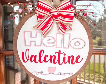 Deurdecoratie Valentijnsdag |  Valentijnsdag voordeurhanger | Fijne Valentijnsdag| VDay Round Hallo
