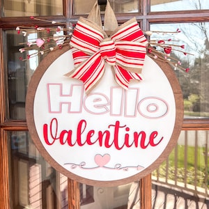 Valentines Door Decor |  Valentines Front Door Hanger | Happy Valentines Day| VDay Round Hello