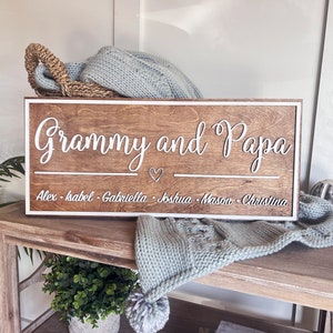 Grandparent Wooden Sign | Grandchildren&#39;s Name Sign | Grandparent Gift | Sign for Grandparents