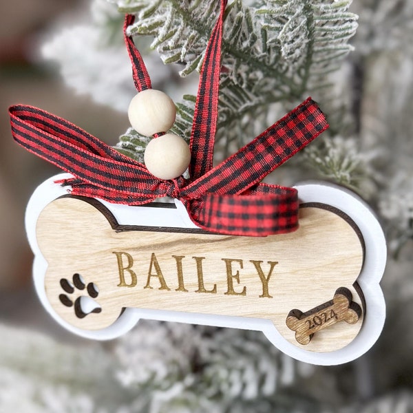 Hund aus Holz Ornament | Hund Weihnachtsschmuck | Hundeknochen Ornament | Weihnachtsanhänger für Hund | Haustier Ornament