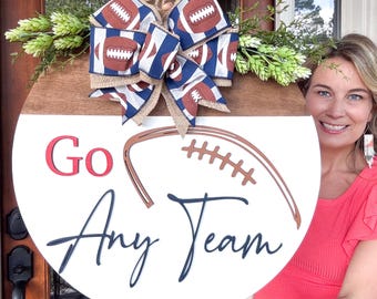 Custom Football Door Hanger: Wooden Door Decor, Personalized Team Colors