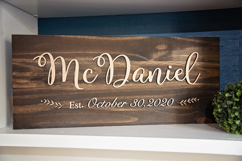 Personalized Wooden Sign Wedding Date Sign Entryway Wall Decor Wedding Gift Newlywed Gift Mantle Decor image 8