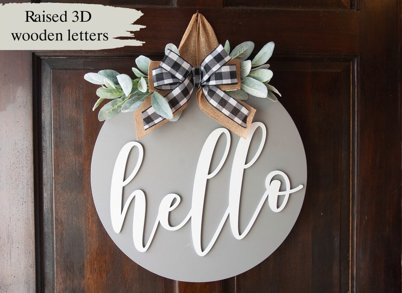 Wooden 'Hello' Door Hanger | Farmhouse Style | Front Door Decor | Entry Way Wall Decor | Summer Door Sign 