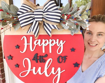 Happy 4th of July Door Hanger | 4th of July Door Hanger | Patriotic Front Door Decor | 4th of July Front Door Decor |Patriotic Door Hanger