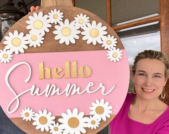 Hello Summer Door Hanger | Front Door Decor | Front Door Sign | Newlyweds | Engagement gift