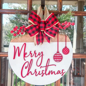 Christmas Door Decor | Front Door Hanger | Merry Christmas Wood Door Hanger | Christmas Wreath