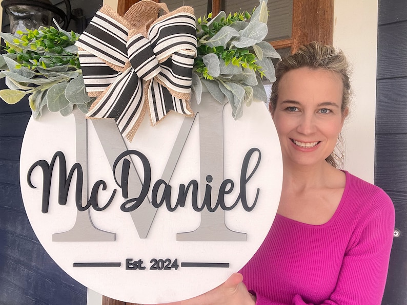 Front Door Hanger | Personalized Door Decor | Wooden Last Name Sign | Front Door Wreath | Established Sign | Anniversary Gift