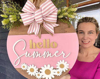 Hello Summer Door Hanger | Front Door Decor | Front Door Sign | Newlyweds | Engagement gift