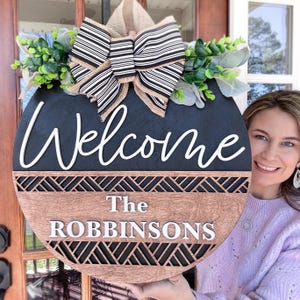 Custom Front Door Hanger | Wooden Door Hanger | Front Door Decor | Last Name Wood Sign | Neutral Front Door Decor