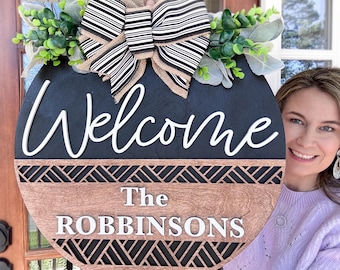 Custom Front Door Hanger | Wooden Door Hanger | Front Door Decor | Last Name Wood Sign | Neutral Front Door Decor