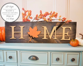 Fall 'Home' Leaf Sign | Fall Wall Decor | Wooden Farmhouse Decor | Thanksgiving Sign | Rustic wall decor | Hostess Gift