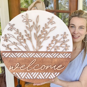 Wooden Welcome Door Hanger | Front Door Decor | Front Door Sign | Newlyweds | Engagement gift