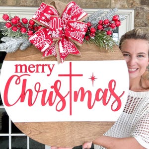 Christmas Front Door Hanger | Merry Christmas Door Decor | Wood Door Hanger | Christmas Wreath