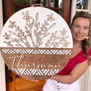 Appendino in legno per porta / Decorazione personalizzata per porta d'ingresso / Cartello per porta d'ingresso / Sposi novelli / Regalo di fidanzamento