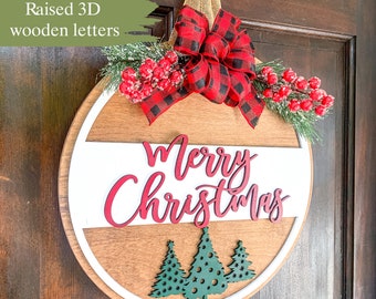 Merry Christmas Door Hanger | Christmas Wreath | Wooden Christmas Door Hanger