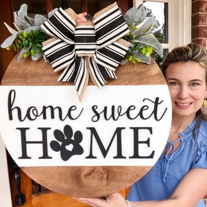 Home Sweet Home-deurhanger | Honden welkom. Toegelaten door mensen | Voordeurdecoratie | Voordeurbordje | Pasgetrouwden | Verlovingscadeau